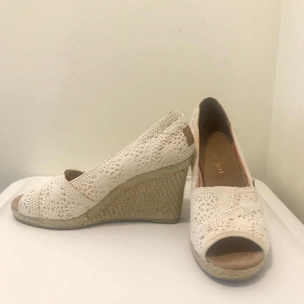 MADDEN GIRL  peep-toe wedges, 3 1/2 inch heel.